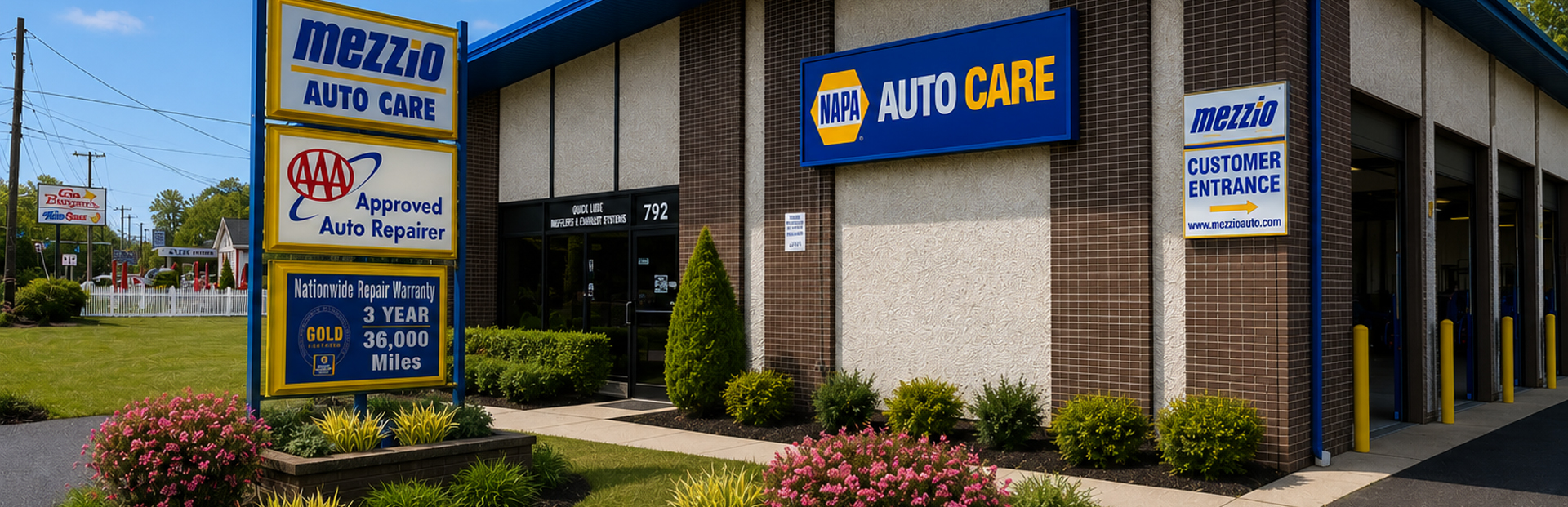 Outside our Shop, AI-Edited | Mezzio Auto Care